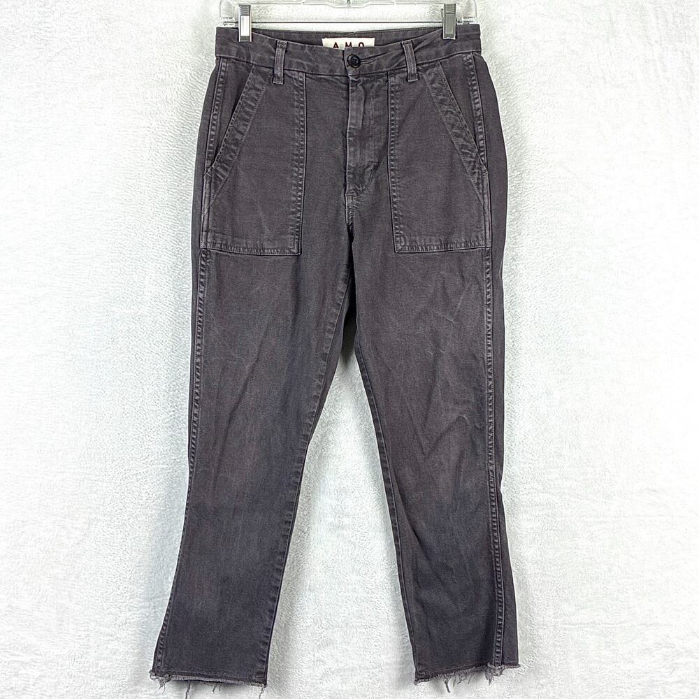 Amo Easy Army Trouser Pants Women 25 Washed Black Raw Hem Flap Pocket Grunge USA